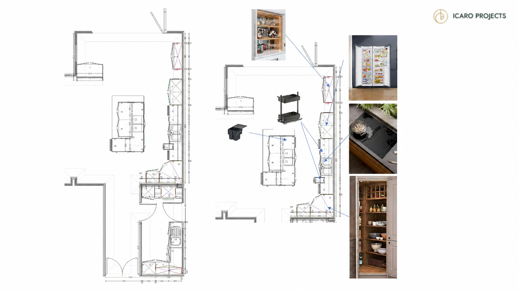 Technical kitchen layout for 24 Burwood Park Road with appliance and storage specifications